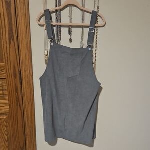 Gray Suede-Look Pinafore Dress with Adjustable Straps